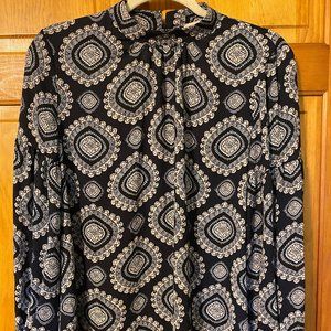 Blue Paisley Mock Neck Blouse